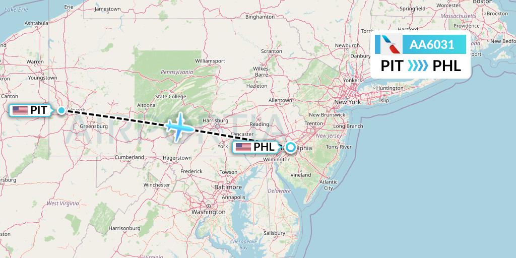 AA6031 American Airlines Flight Map: Pittsburgh to Philadelphia