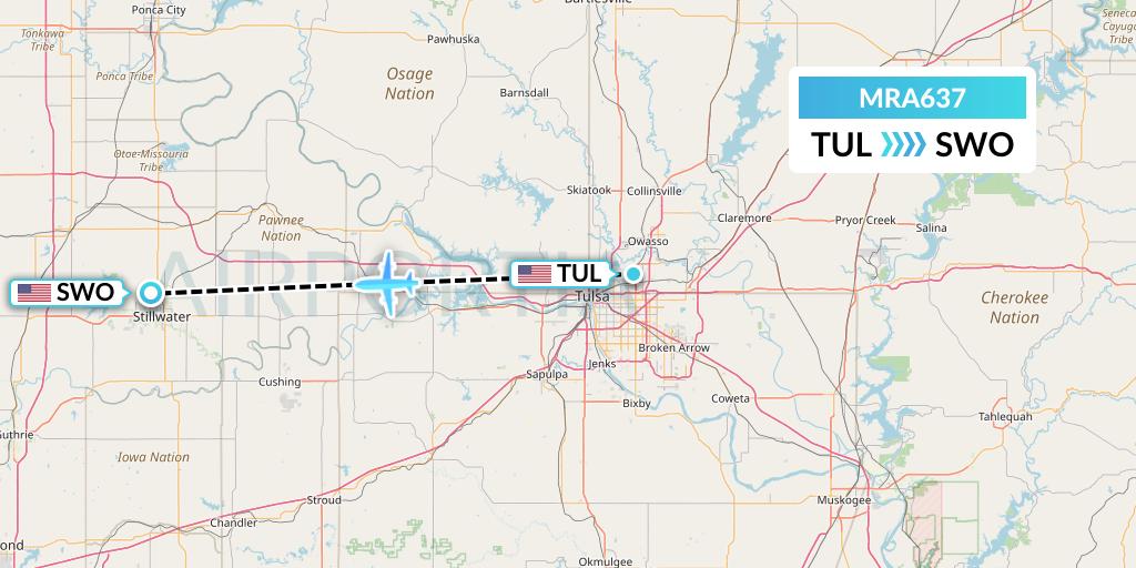 MRA637 Martinaire Flight Map: Tulsa to Stillwater