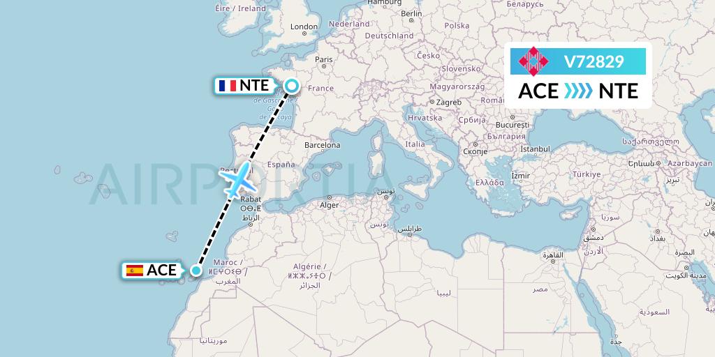 V72829 Volotea Flight Map: Lanzarote to Nantes