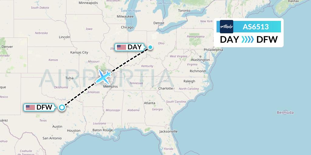AS6513 Alaska Airlines Flight Map: Dayton to Dallas