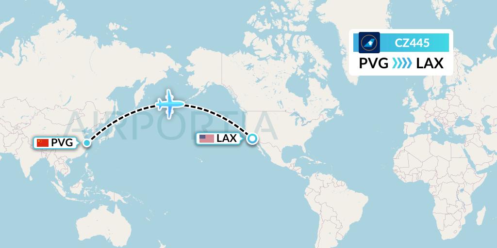 CZ445 China Southern Airlines Flight Map: Shanghai to Los Angeles
