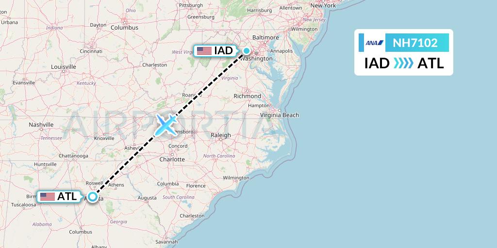 NH7102 All Nippon Airways Flight Map: Washington to Atlanta