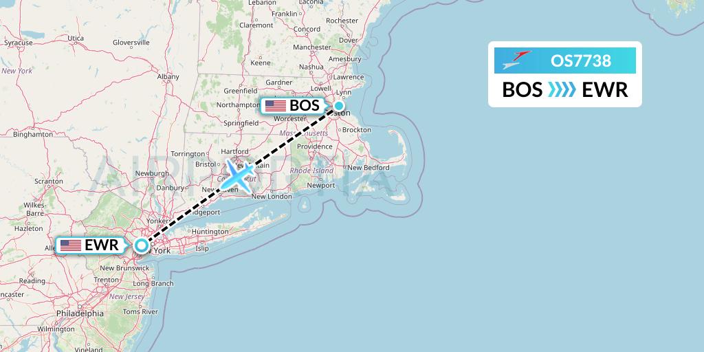 OS7738 Austrian Airlines Flight Map: Boston to New York