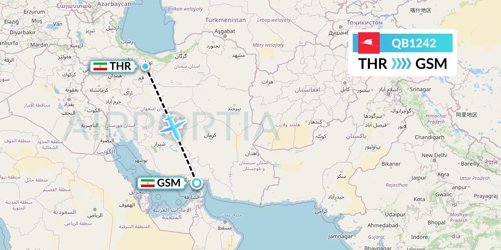 QB1242 Qeshm Airlines Flight Map: Tehran to Qeshm Island