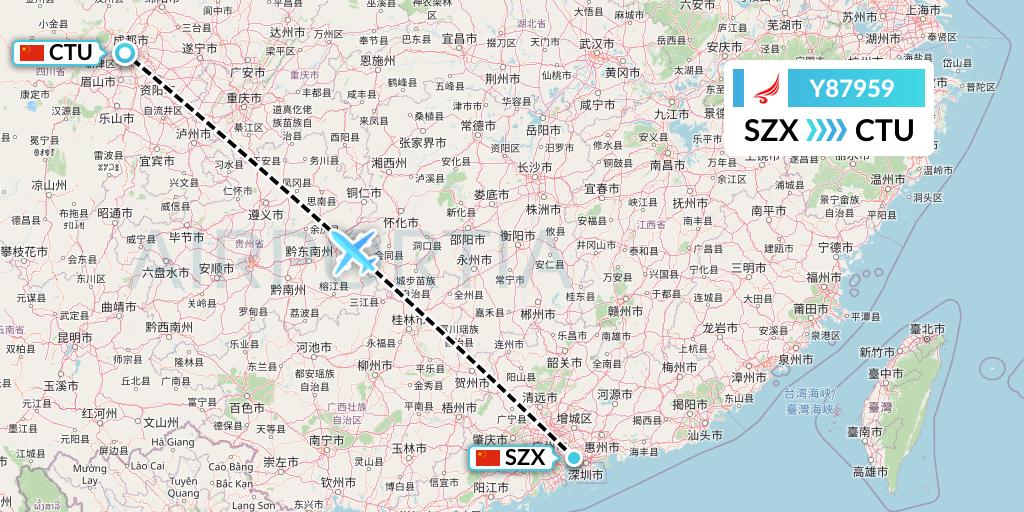 Y87959 Yangtze River Express Flight Map: Shenzhen to Chengdu