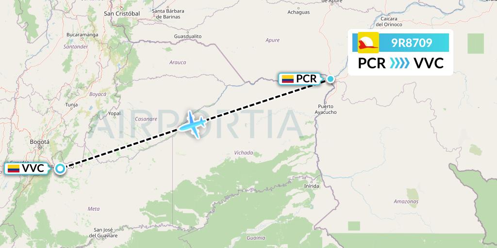 9R8709 Satena Flight Map: Puerto Carreno to Villavicencio