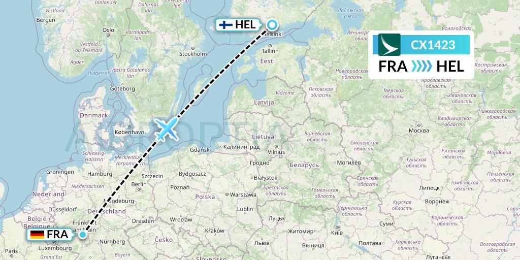 CX1423 Cathay Pacific Flight Map: Frankfurt to Helsinki