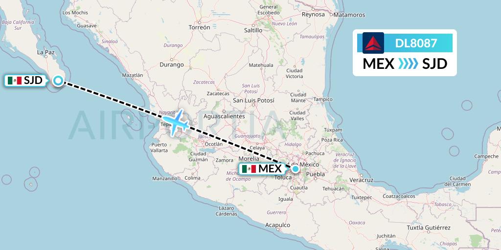 DL8087 Delta Air Lines Flight Map: Mexico City to San Jose del Cabo