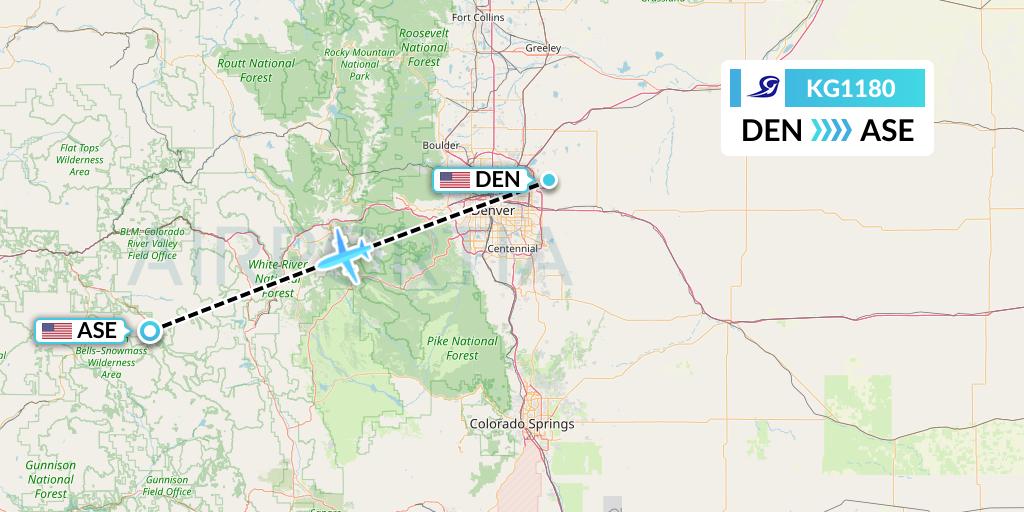 KG1180 Key Lime Air Flight Map: Denver to Aspen