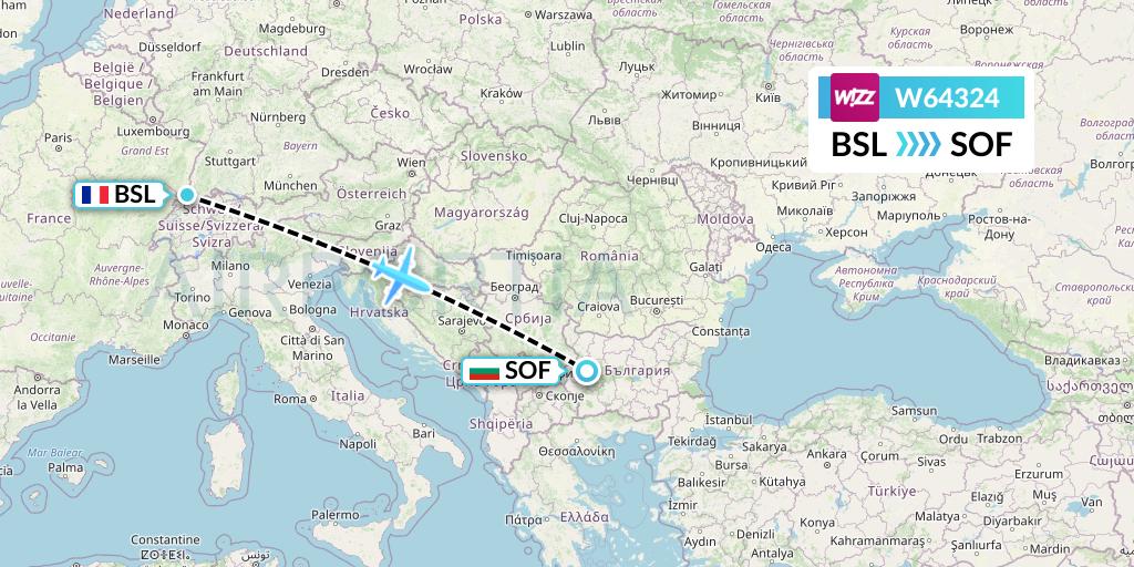 W64324 Wizz Air Flight Map: Basel to Sofia