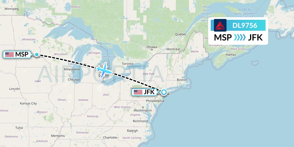 DL9756 Delta Air Lines Flight Map: Minneapolis to New York