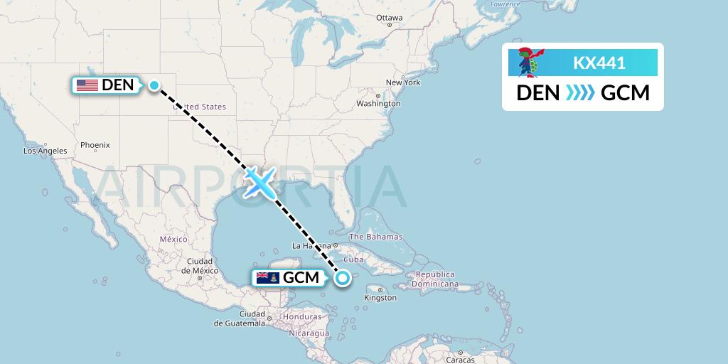KX441 Cayman Airways Flight Map: Denver to George Town