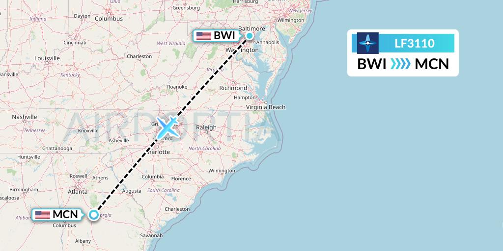 LF3110 Corporate Flight Management Flight Map: Baltimore to Macon