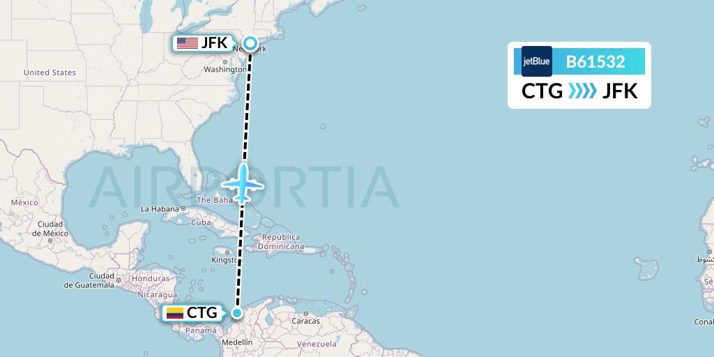 B61532 Flight Status JetBlue Airways Cartagena to New York (JBU1532)