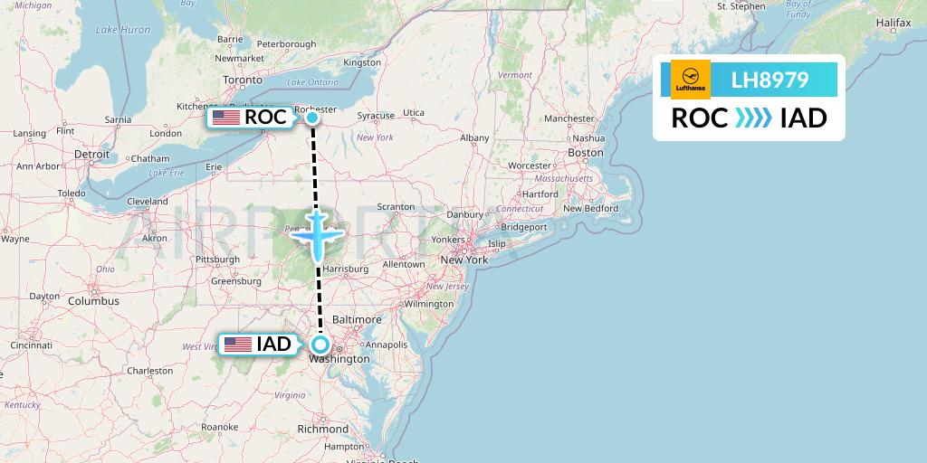 LH8979 Lufthansa Flight Map: Rochester to Washington