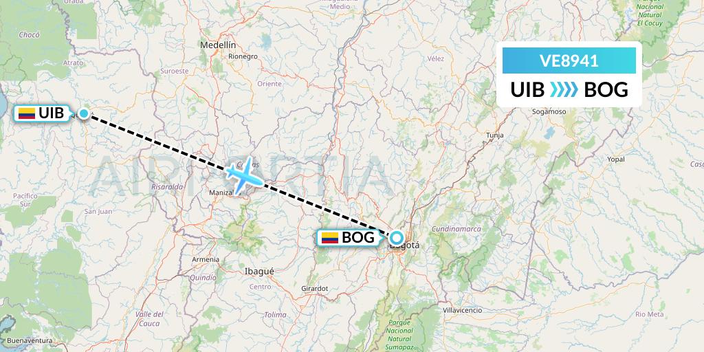 VE8941 Easyfly Flight Map: Quibdo to Bogota
