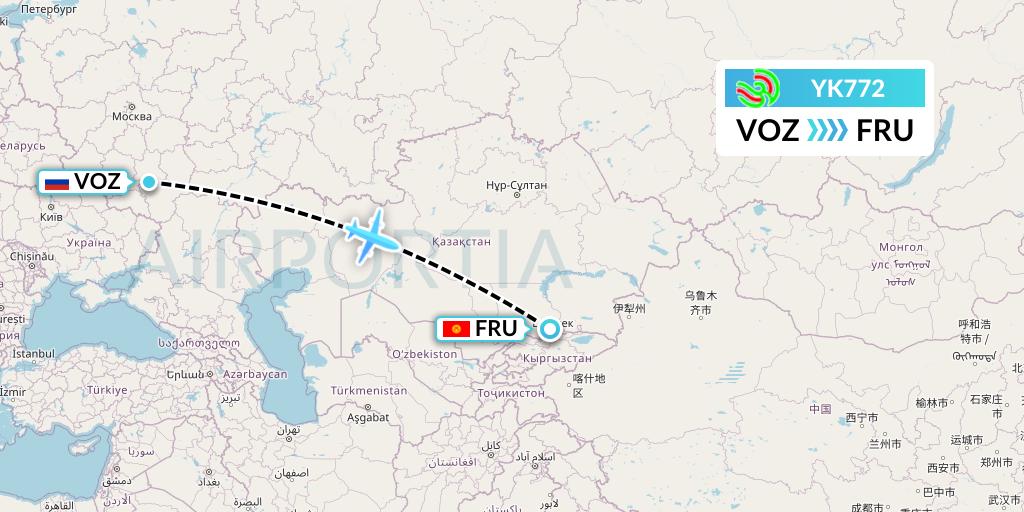 YK772 Avia Traffic Flight Map: Voronezh to Bishkek