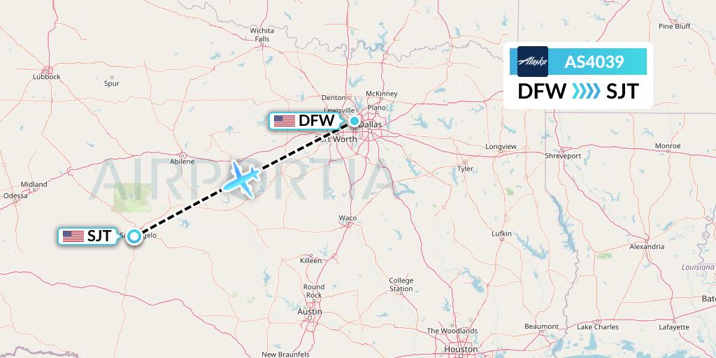 AS4039 Alaska Airlines Flight Map: Dallas to San Angelo