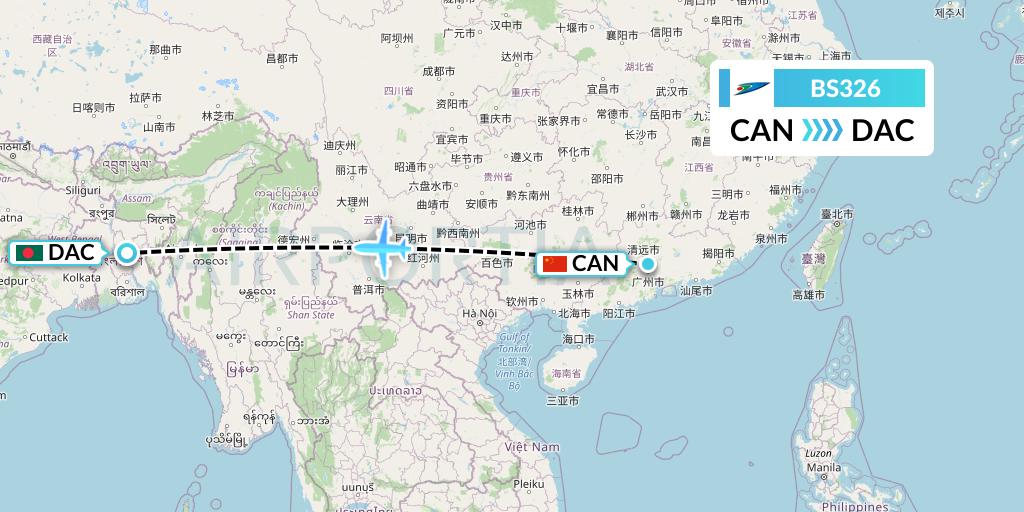 BS326 US-Bangla Airlines Flight Map: Guangzhou to Dhaka