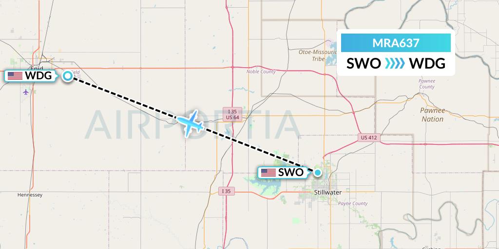 MRA637 Martinaire Flight Map: Stillwater to Enid