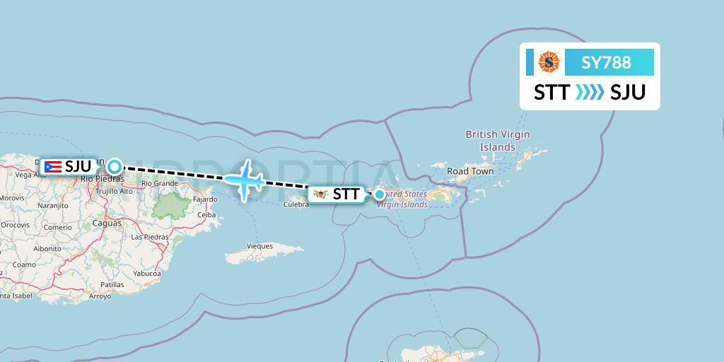 SY788 Sun Country Airlines Flight Map: St. Thomas to San Juan