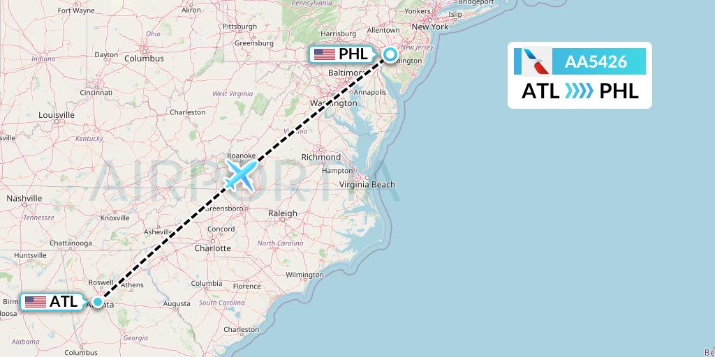 AA5426 American Airlines Flight Map: Atlanta to Philadelphia