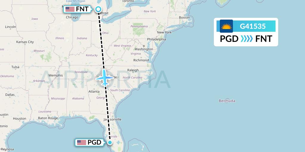G41535 Allegiant Air Flight Map: Punta Gorda to Flint