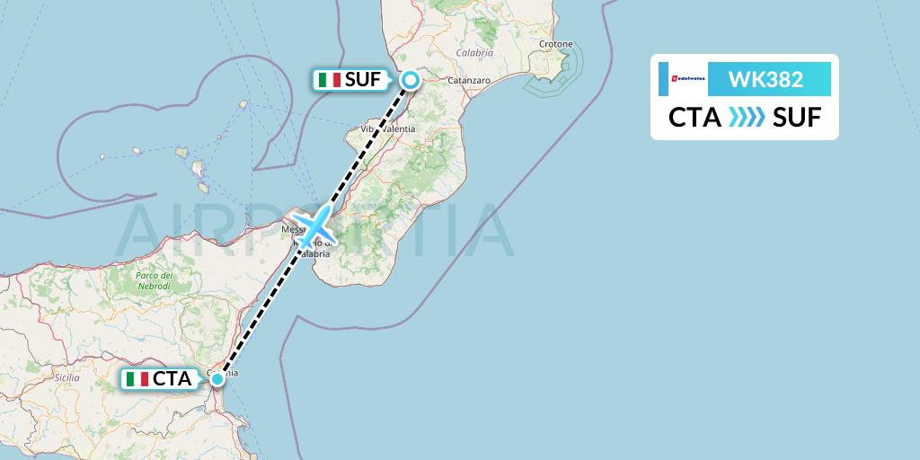 WK382 Edelweiss Air Flight Map: Catania to Lamezia Terme