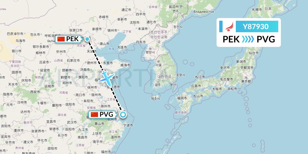 Y87930 Yangtze River Express Flight Map: Beijing to Shanghai