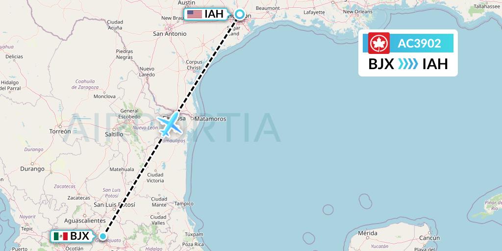 AC3902 Air Canada Flight Map: Silao to Houston