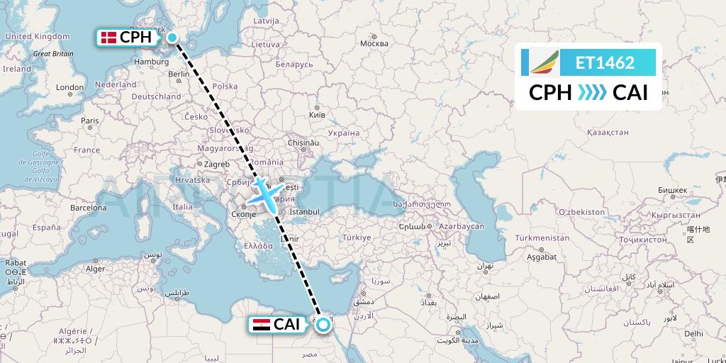 ET1462 Ethiopian Airlines Flight Map: Copenhagen to Cairo