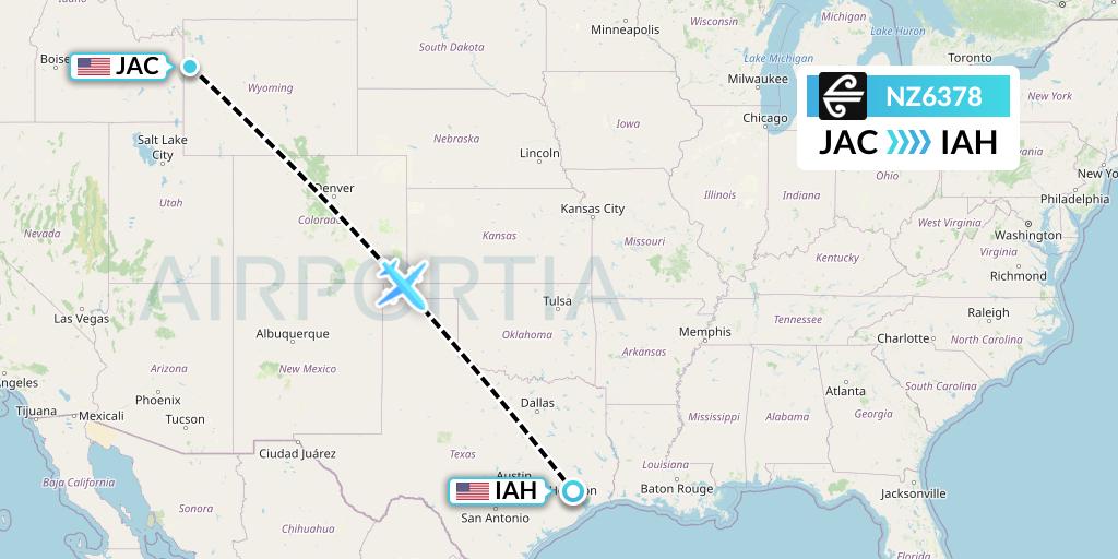 NZ6378 Air New Zealand Flight Map: Jackson to Houston