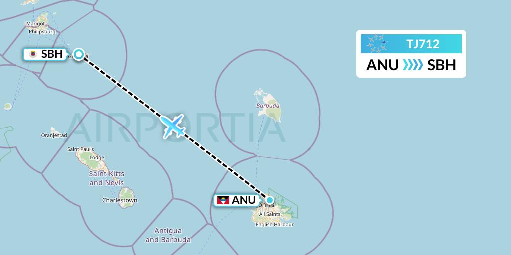 TJ712 Tradewind Aviation Flight Map: Antigua to St. Jean