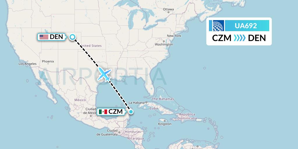 UA692 United Airlines Flight Map: Cozumel to Denver