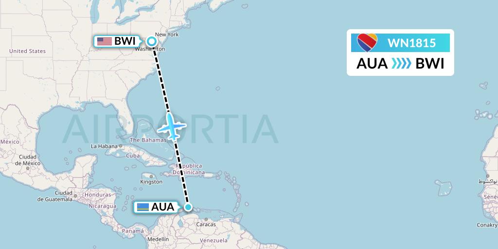 WN1815 Southwest Airlines Flight Map: Oranjestad to Baltimore