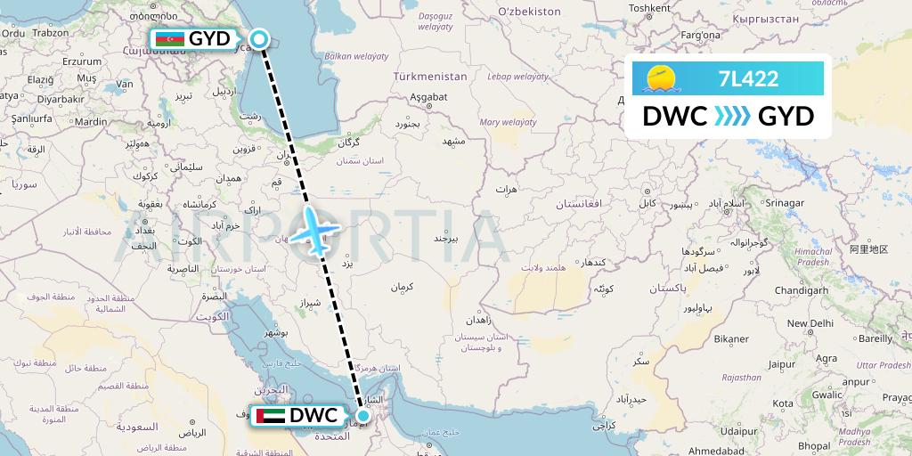 7L422 Silk Way West Airlines Flight Map: Dubai to Baku