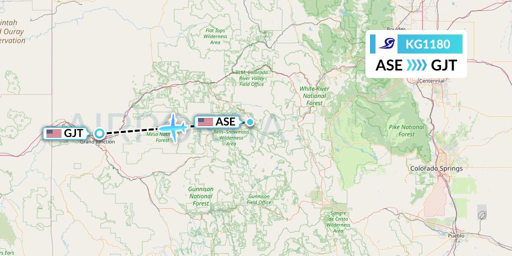 KG1180 Key Lime Air Flight Map: Aspen to Grand Junction