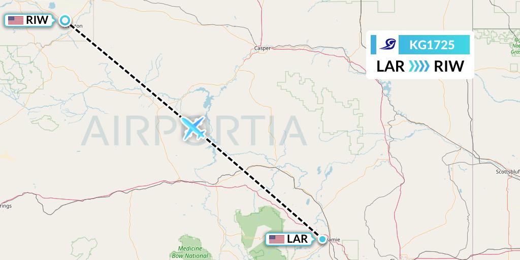 KG1725 Key Lime Air Flight Map: Laramie to Riverton