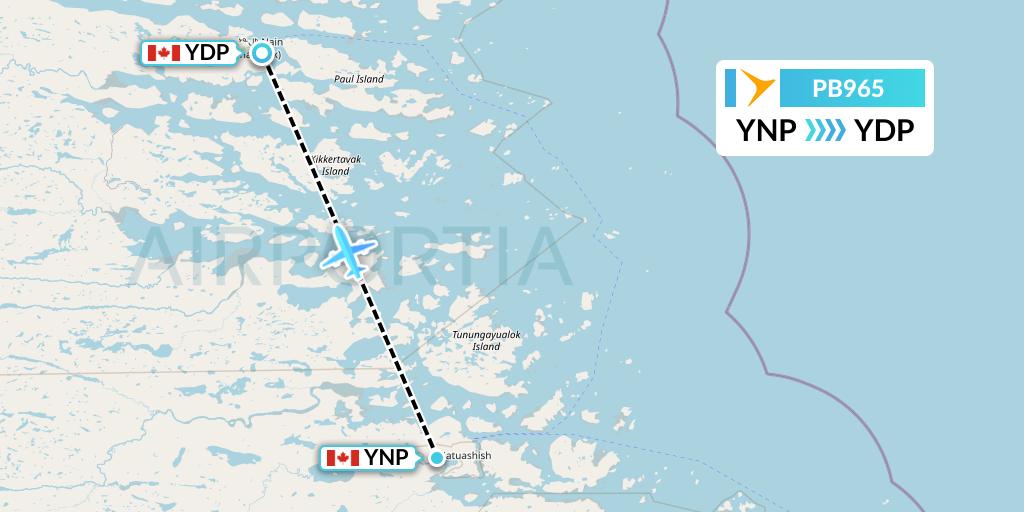 PB965 PAL Airlines Flight Map: Natuashish to Nain
