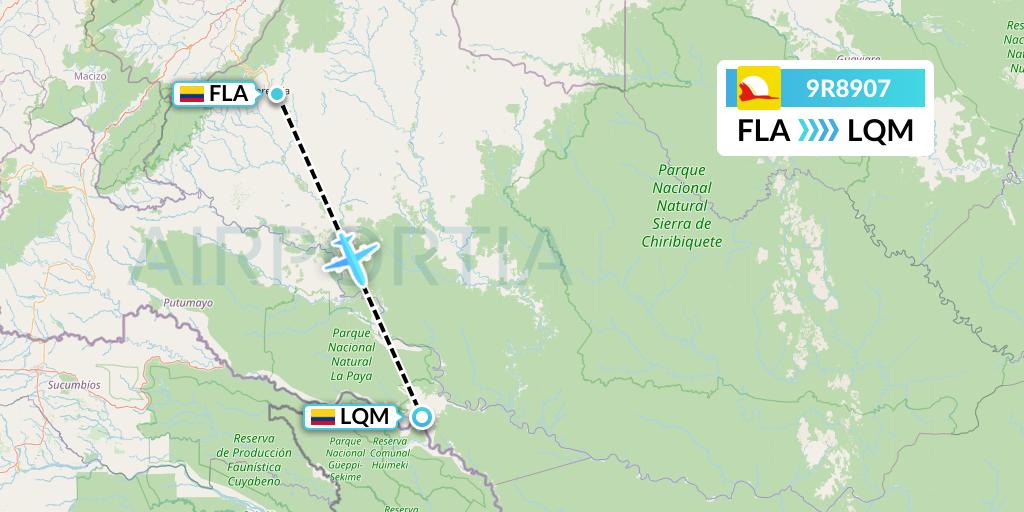 9R8907 Satena Flight Map: Florencia to Puerto Leguizamo