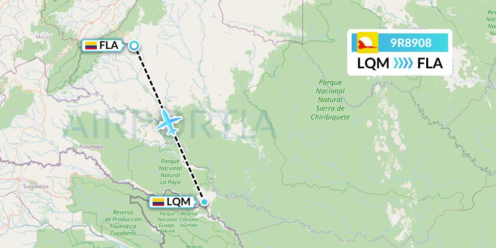 9R8908 Satena Flight Map: Puerto Leguizamo to Florencia
