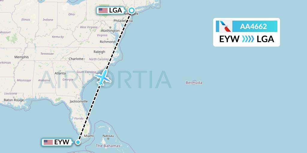 AA4662 American Airlines Flight Map: Key West to New York