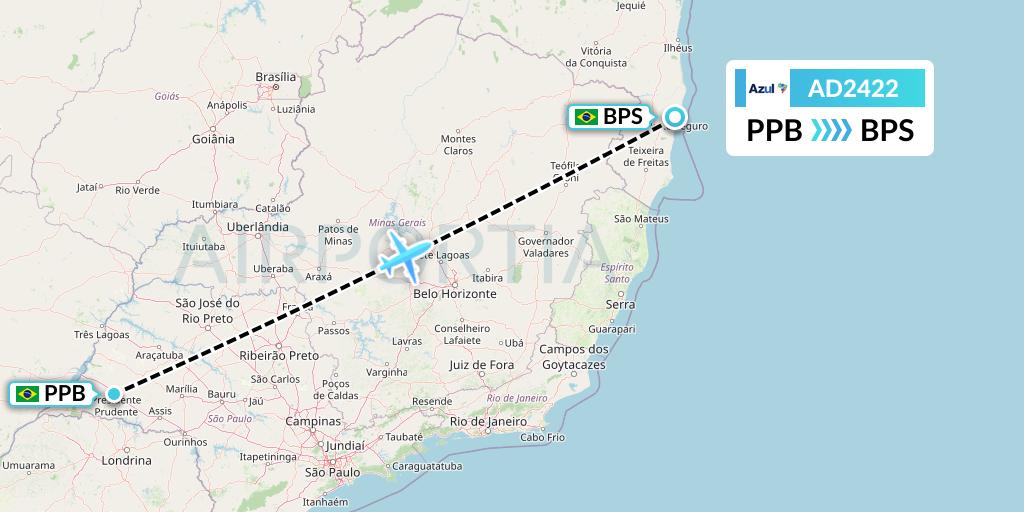 AD2422 Azul Brazilian Airlines Flight Map: Presidente Prudente to Porto Seguro