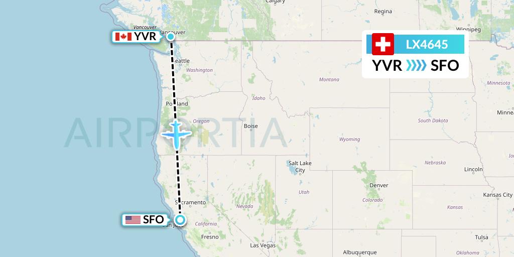 LX4645 Swiss Flight Map: Vancouver to San Francisco