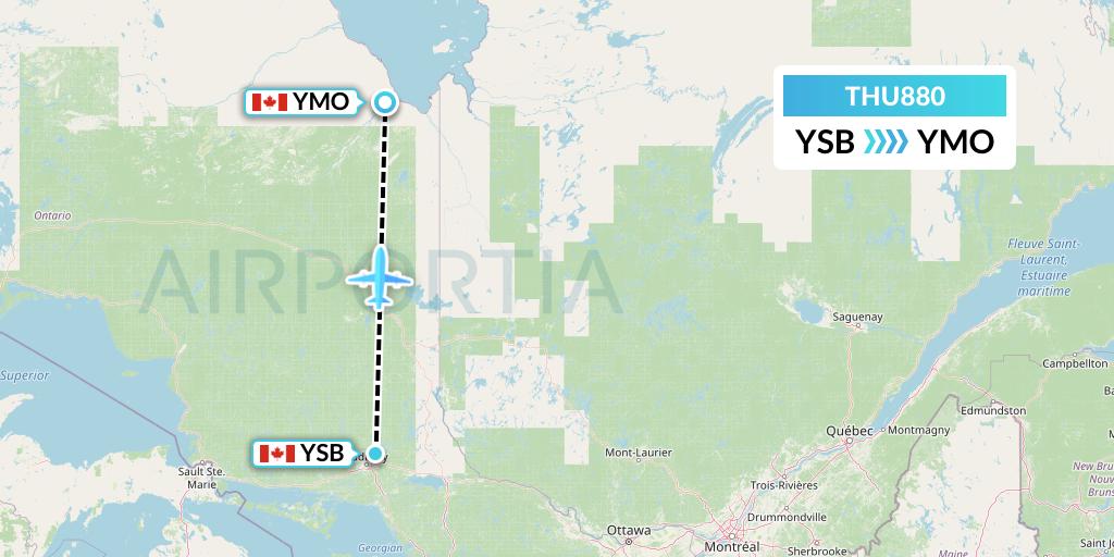 THU880 Thunder Airlines Flight Map: Sudbury to Moosonee