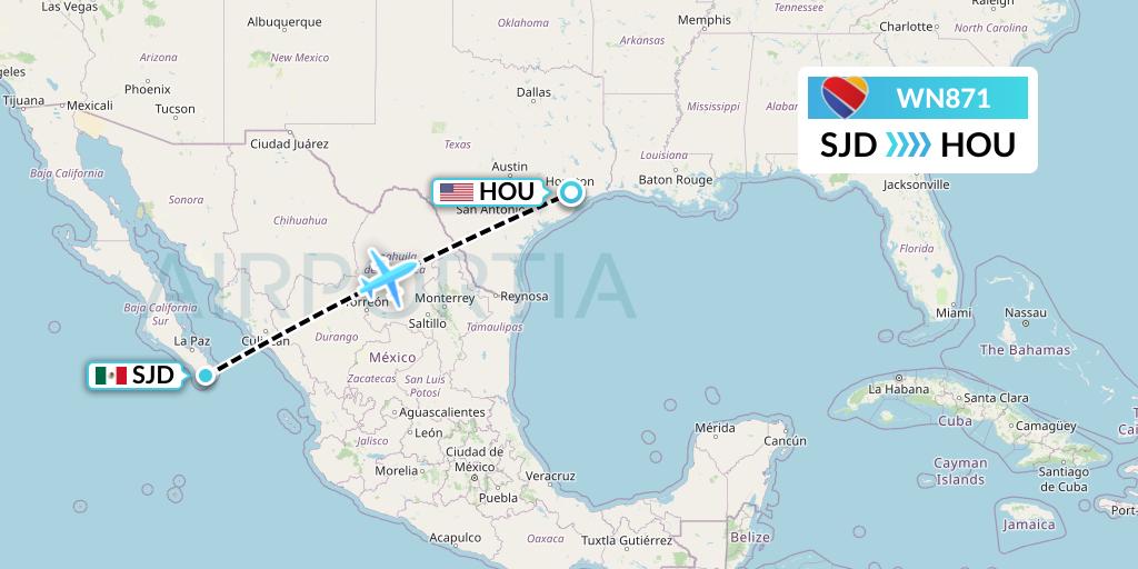 WN871 Southwest Airlines Flight Map: San Jose del Cabo to Houston