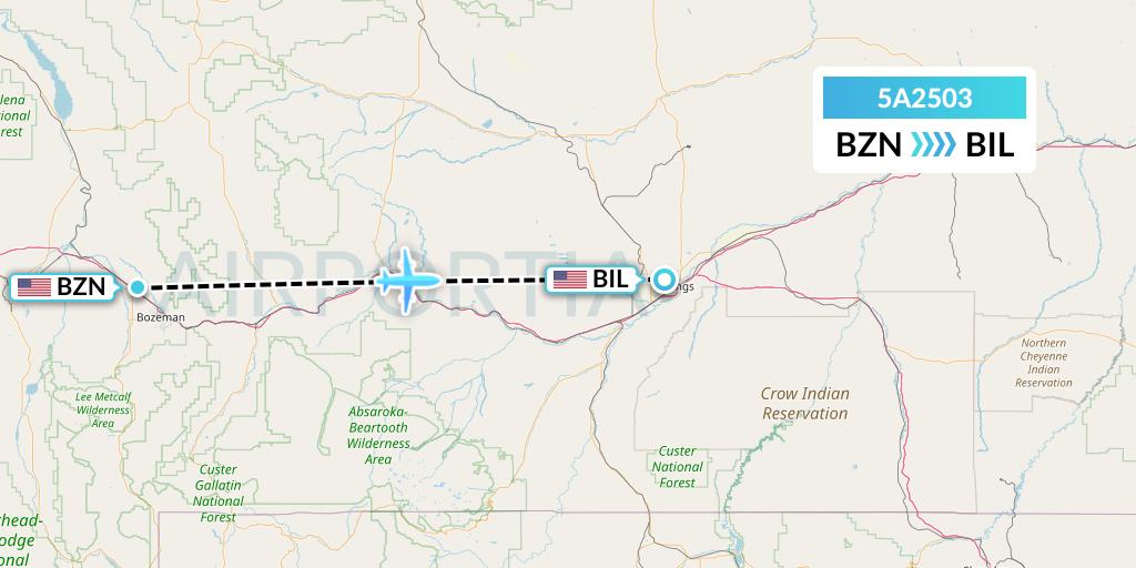 5A2503 Alpine Air Express Flight Map: Bozeman to Billings