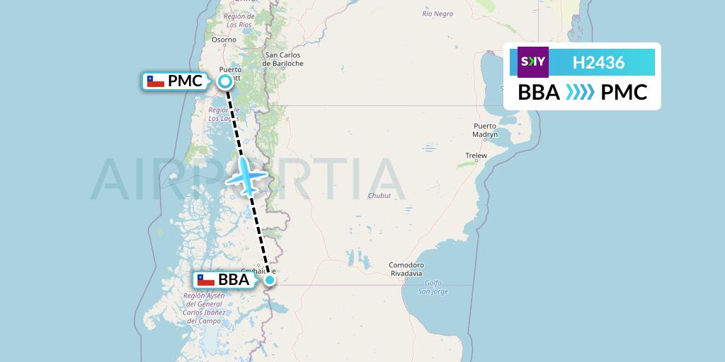 H2436 Sky Airline Flight Map: Balmaceda to Puerto Montt