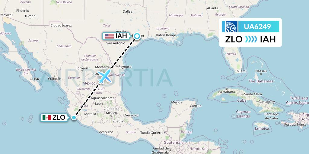 UA6249 United Airlines Flight Map: Manzanillo to Houston