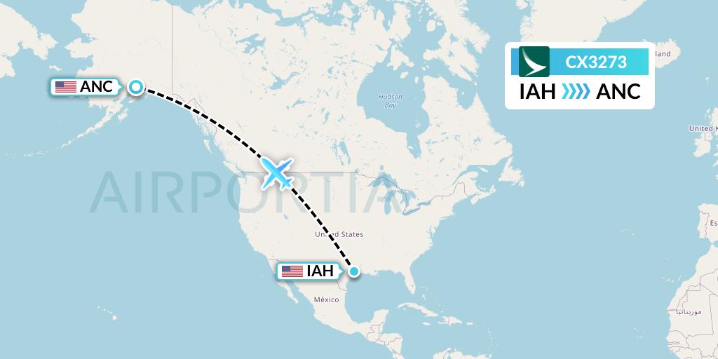 CX3273 Cathay Pacific Flight Map: Houston to Anchorage